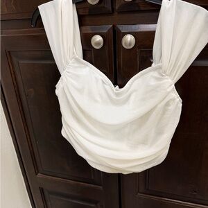 SHEIN White Draped Square Neck Crop Top